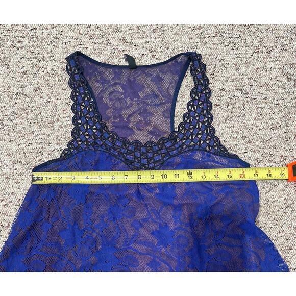 Free People Indigo Blue Chiffon Ruffle Hem Lace Sheer Swing Tank Top Small S - Picture 8 of 9